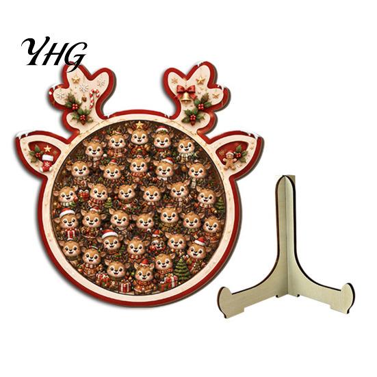 Decorative Puzzles Set Christmas Reindeer Jigsaw Puzzle Decoration, Santa Claus Cat Elk Theme Holiday Toy, Festive Wooden for Gift