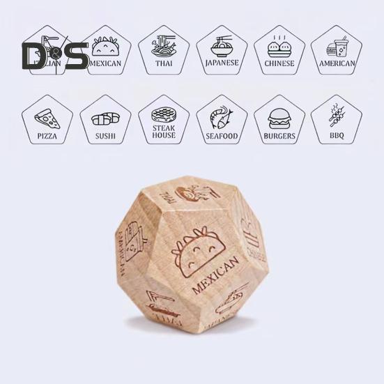 12 Sides Food Decision Dice Wooden Couple Date Night Ideas Dice Portable Dinner Takeaway Decider Dice Adults Girlfriend Boyfriend Date Night Props