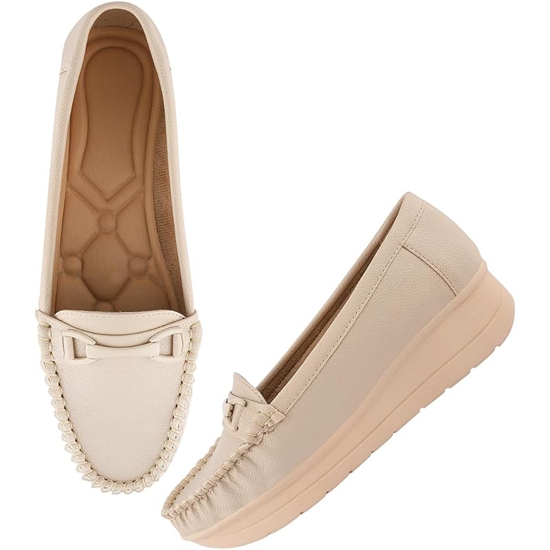 Shoetopai Women'S Cream Comfort Loafers  Soft Faux Leather Slip-On Shoes With Cushioned Sole, Casual Footwear Eu40