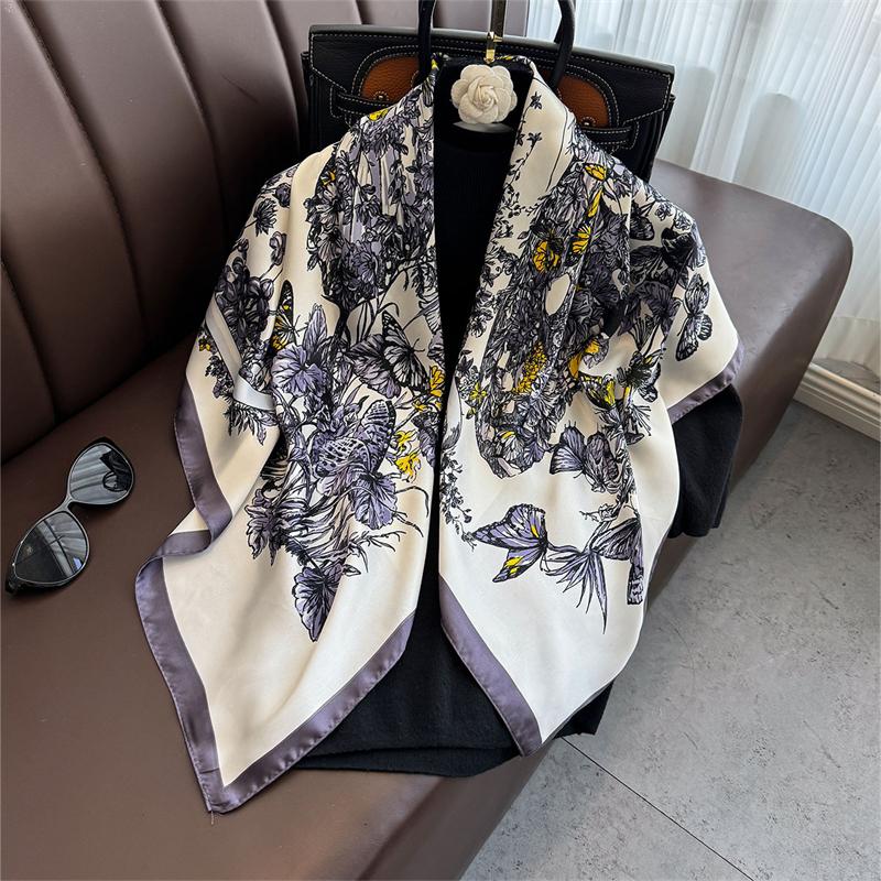 90cm Jungle Girafe Marque Foulard Carre Femmes Serge Foulard En Soie Chale Hijab Luxe Bandana Foulard Foulard Foulard Pour Dame