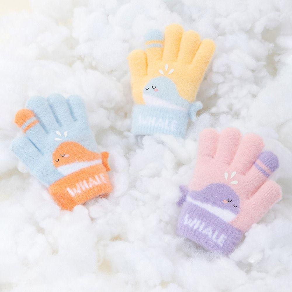 Cute Whale Five-finger Gloves 3-6 Years Old Kids Gloves Cartoon Winter Knitted Gloves Winter