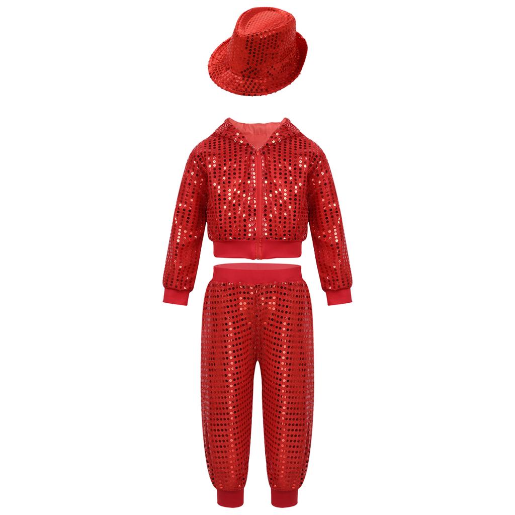 Children Dancewear Suits Kids Girls Boys Shiny Sequins Clothing Sets Hip Hop Dance Stage Costumes