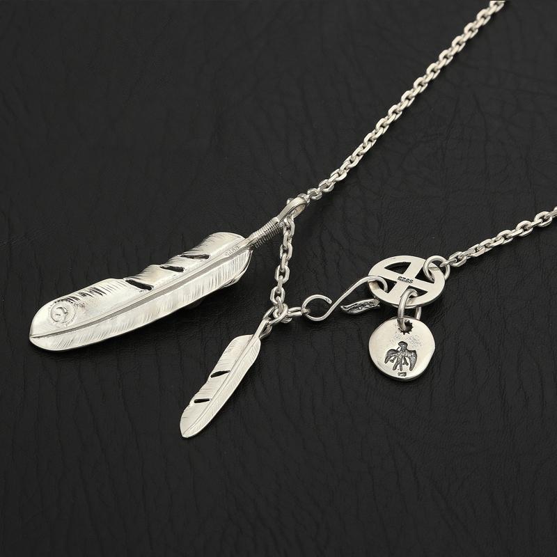S925 Sterling Silver Jewelry Thai Silver Takahashi Goro Classic Feather Inlaid Turquoise Sweater Pendant
