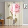Pink Rose Vintage Tulle Window Curtain For Living Room Modern Sheer Curtain For Bedroom Kitchen Drapes Custom