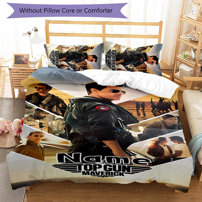 3pcs Custom Name Top Gun Maverick Bedding Set Duvet Cover Closure Includes 1 Duvet Cover & 2 Pillowcases for All Seasons Bedroom Decor