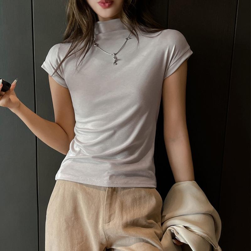 Women S Fitted Short Sleeve Half High Neck T Shirt Elegant Inner Wear