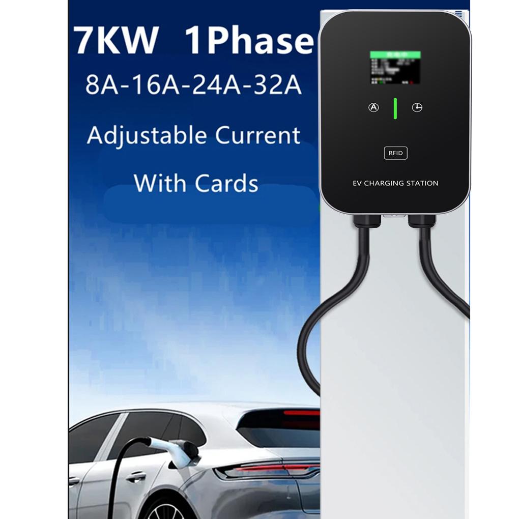 EV Wallbox 5M 7KW 32A Car Home EV Wallbox Charging Station Electric Car EV Wallbox With 5M Cable Color Screen