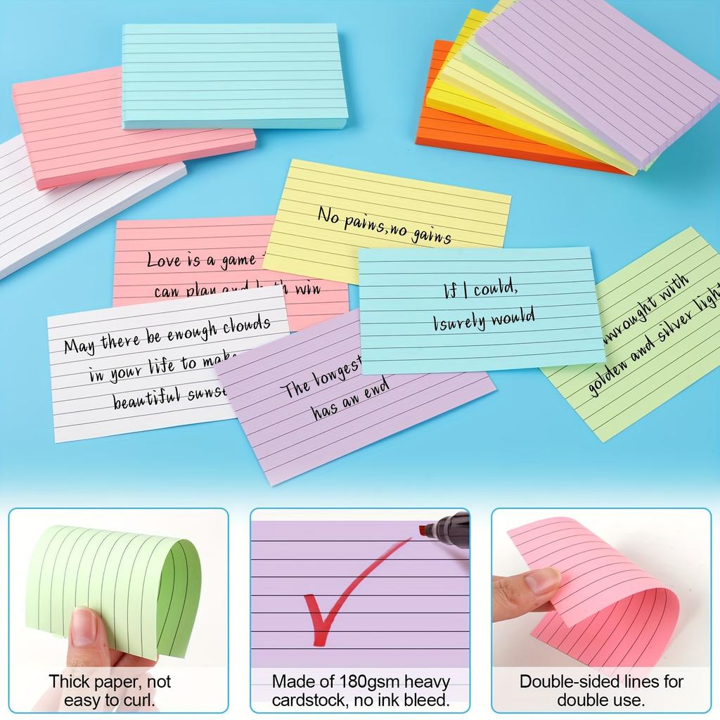 200 Sheets Colored Index Cards 3x5, Double-Sided Blank Notes Flash Cards for Studying 3x5 Lined, Flashcards (8 Colors)