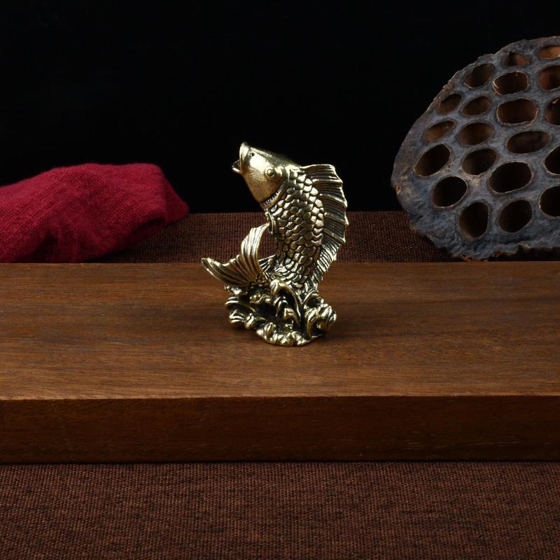 Латунная фигурка рыбки кои для дома, гостиной, офиса, чайного столика, чайный питомец, декор, ремесленное украшение