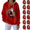 Women's Loose And Comfortable Drawstring V-neck Long Sleeved Christmas Print Hoodie
