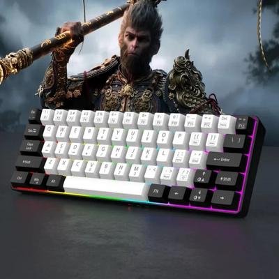 Проводная черно-белая мини-клавиатура для игр с RGB-подсветкой, 61 клавишей, механическим ощущением, портативная и компактная, подходит для бизнеса и офиса.