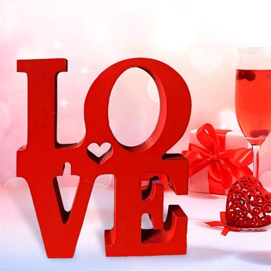 Valentine's Day LOVE Table Sign Wooden Love Letter Desktop Decoration Home Office Red Love Block Home Party Wedding Anniversary Ornament
