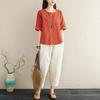 Women's Summer Loose Casual Set Solid Color Round Neck Short Sleeve T-shirt+Nine Point Haren Pants Two Piece Set