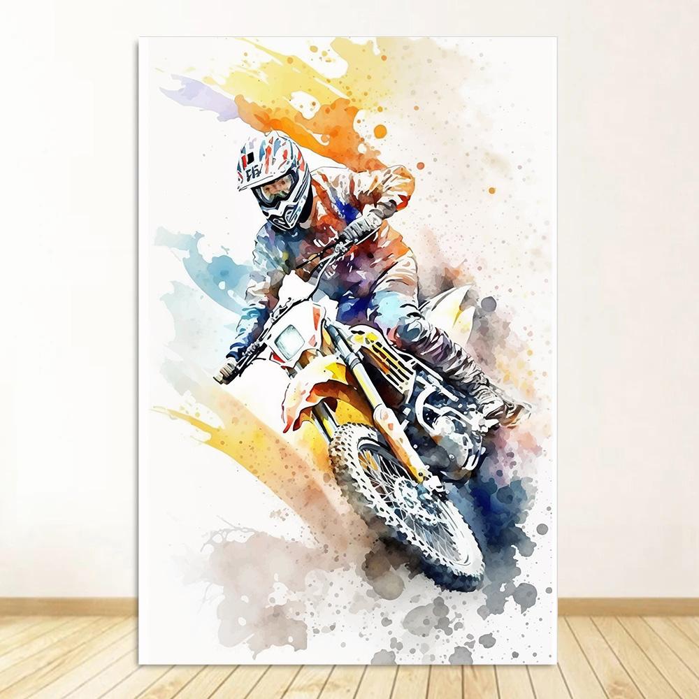 Акварельные постеры с мотоциклами для мотокросса, принты, холст, живопись, мотоцикл, мотоцикл, настенная картина для комнаты, домашний декор, подарок байкеру