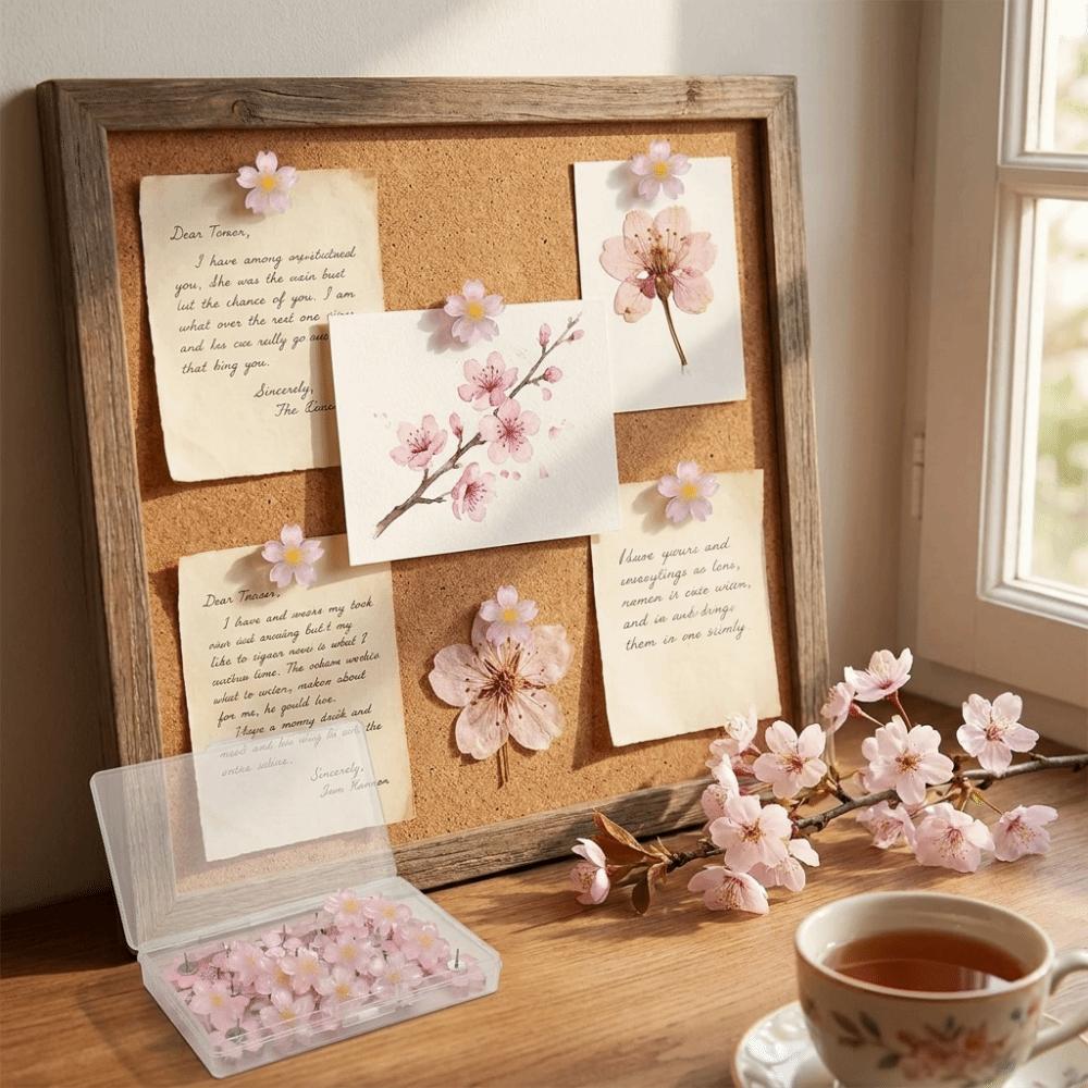 20/30pcs Durable Resin Flower Push Pins Cherry Blossom Shaped Decorative Thumbtacks Photo Wall