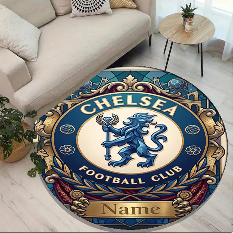 Custom Name Personalized Chelsea Football Club Print Round Rug, Versatile Home Decor Carpet, for Playroom, Apartment, Balcony, Entryway, Hallway Gift