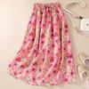 Literary Print Midi Skirt Women's A-line Version Drawstring Skirt