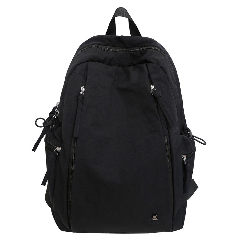 Japanese Style Unisex Backpack Simple Pure Color Travel Large Capacity Nylon Shoulder Bag for Middle and High School Students