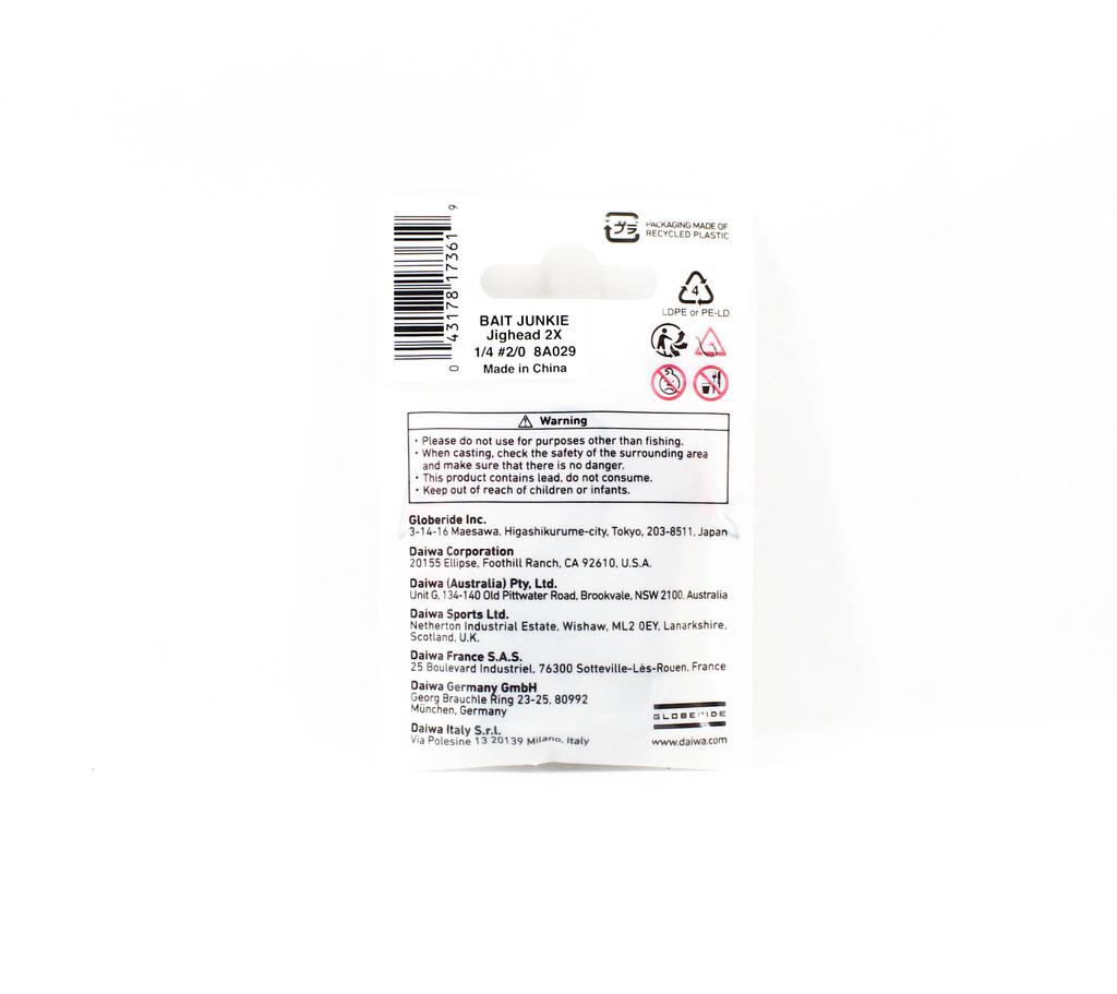 Daiwa Jig Head Bait Junkie 1/4 Oz 5 Per Pack Hook Size 2/0 (3619)