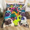 Colorful Cute French Dog Three-Piece Quilt Cover 3D Digital Printing Bedding Set Bed Cover