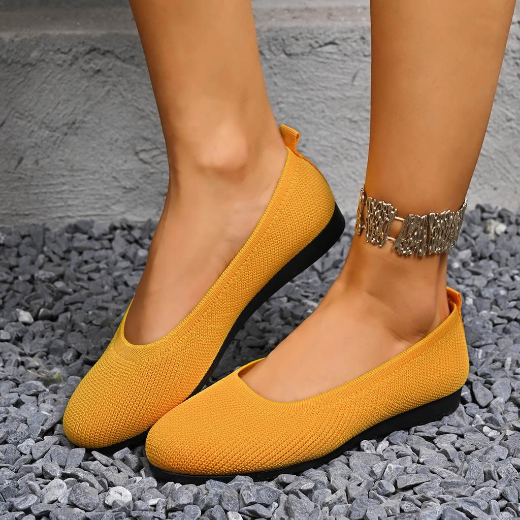 Fashion Round Toe Women Flats Comfortable Knit Ballet Flat Shoes Casual Slip On Shallow Shoes Office Boat Shoes Trend Plus Size Loafers