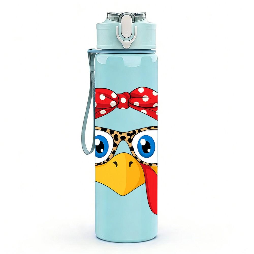 1PC Chicken Girl With Bow Ribbon 750ml Color Plastic Sports Water Bottle Leakproof Flip Straw Lid Suitable for Sports Office Home Use