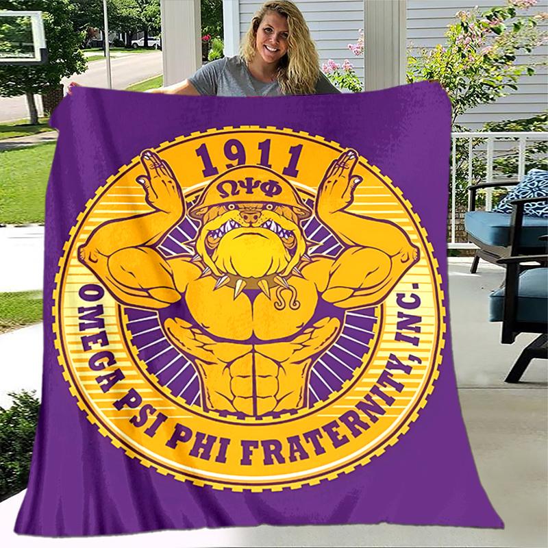 1pc Blanket Omega Psi Phi logo Print Design, Lightweight Blanket for Sofa, Bed- Soft &Warm, Gift for All Seasons like Christmas, Halloween