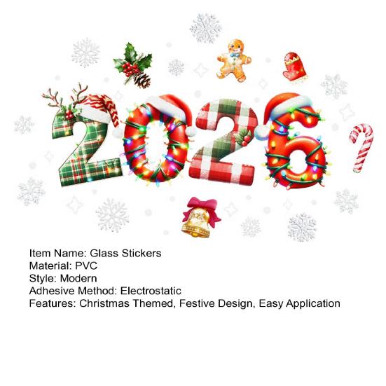 Christmas Glass Stickers Crutch Snowman Tree Candy Hat Bell Design Waterproof PVC Window Door Mirror Decals