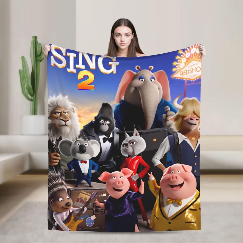 Теплое Мягкое Одеяло Кемпинг Персонажи Фильма Sing 2 Бастер Эш Постельное Белье Пледы Фланелевое Покрывало Для Дивана Кресла Диван-Кровать Обложка