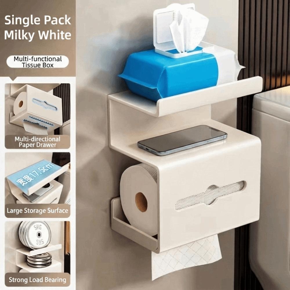 Multi-Tier Toilet Paper Holder Drill-Free Tissue Rack Toilet Paper Holder with Shelves  Bathroom
