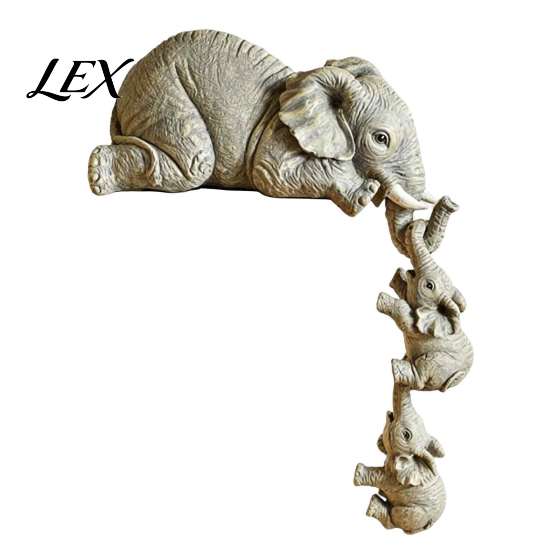 Elegant Home Accents for Office Elephant Shelf Sitter, Mother Hanging 2 Baby Elephants on The Decorative Statues Table Edge Edge, Hand-Painted