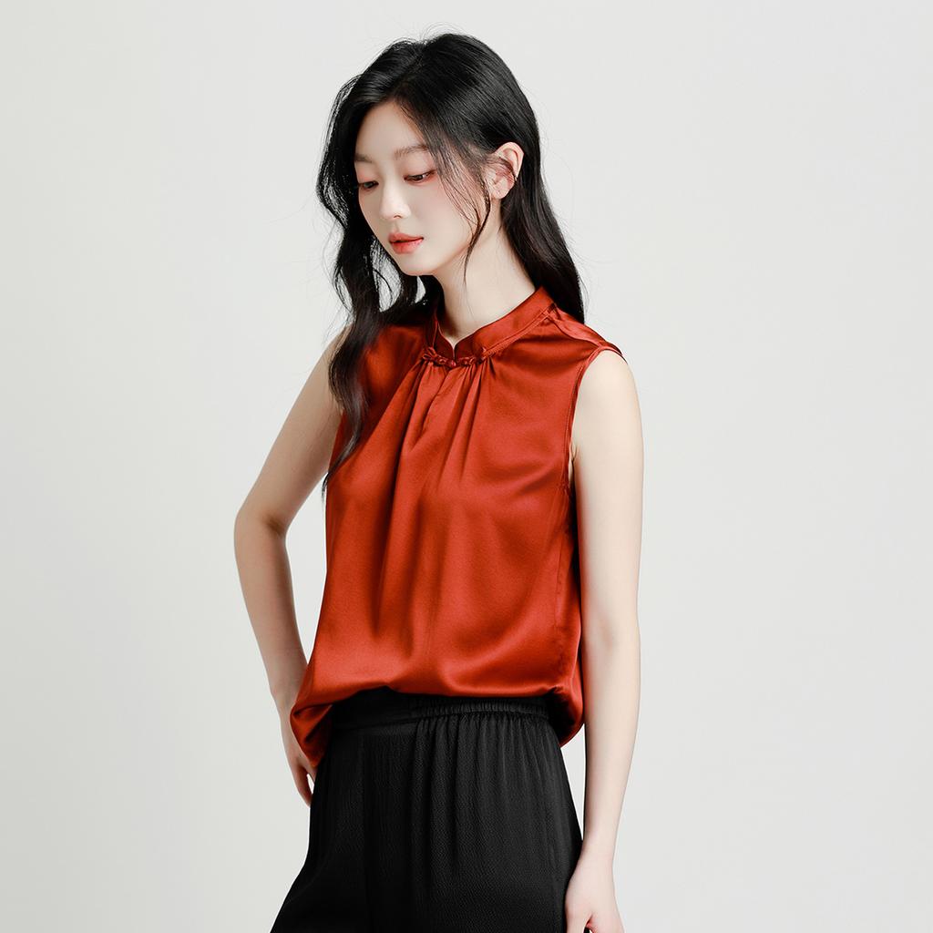 [New Chinese style Pankou] New 92 Mulberry Silk Elegant Wrinkled Tank Top Women's Versatile Mulberry Silk Shirt T-shirt