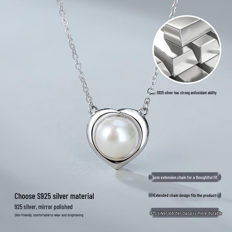 Серебряное ожерелье-сердце S925 с жемчугом пресной воды, универсальная цепочка на ключицы для женщин - Идеальный подарок на День святого Валентина