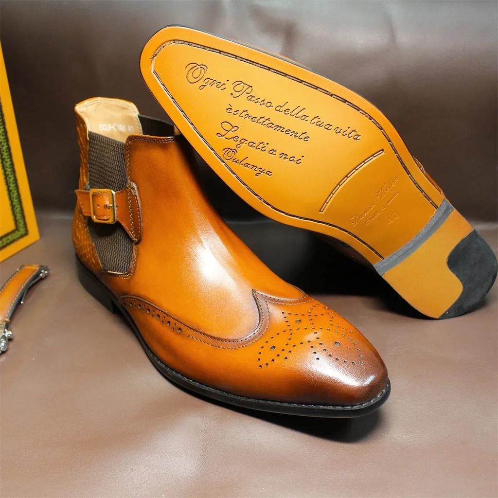 Мужские винтажные ботильоны челси ручной работы из натуральной кожи, высокие, слипоны, броги, модельная обувь, теплая зимняя обувь