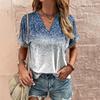 Fashion Women's Short Sleeve Summer V-Neck Tee Shiny Casual Tshirt for Women Loose Oversized Top Pullover Clothes Ladies T-Shirt