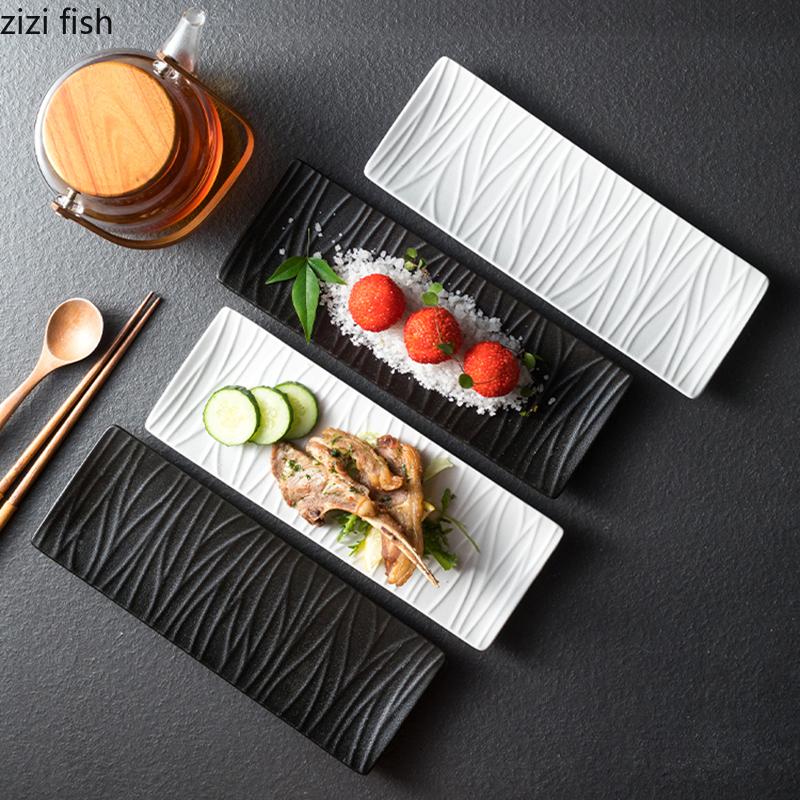 Сплошной цветной рельефный узор Керамическая длинная барная тарелка Суши-тарелка Десертная тарелка Жареная птица Молекулярная еда Креативная посуда