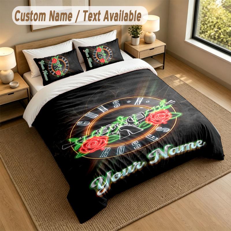 Комплект постельного белья 1 пододеяльник 2 наволочки Принт Guns N’ Roses Мягкое постельное белье Декор спальни