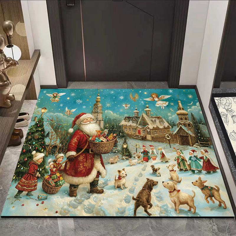 Entry Doorway Mat Advanced Sense Cartoon Santa Claus Entry Door Cushion Non-slip Home Moisture-wicking Quick Drying Mat