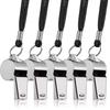 5pcs Stainless Steel Whistle Referee Sport Rugby Metal Rope Lanyard Party Training Soccer Football Basketball Cheerleading Coach Tool