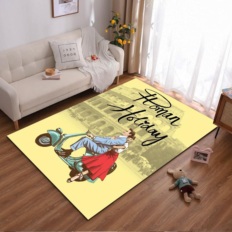 Roman Holiday Poster Style Rug Design Non-slip rug suitable for living room and bedroom sofas sofas