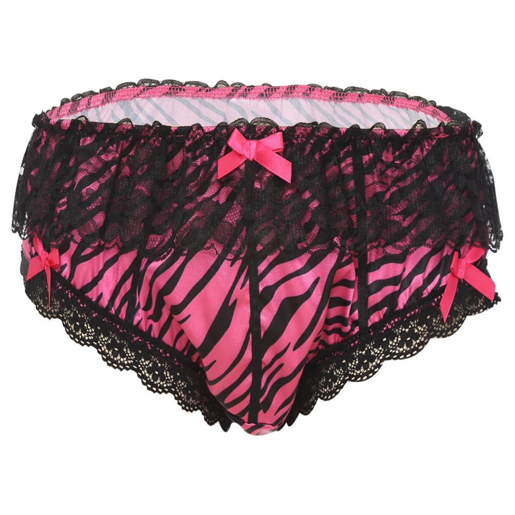 Mens Lace Trim Briefs Low Rise Satin Bowknot Underpants Crossdressing Nightwear