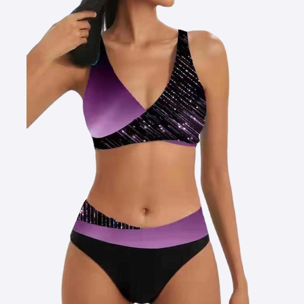 Женский сексуальный купальный костюм бикини с разделенным принтом и подушечками для бюстгальтера и без стального бюстгальтера