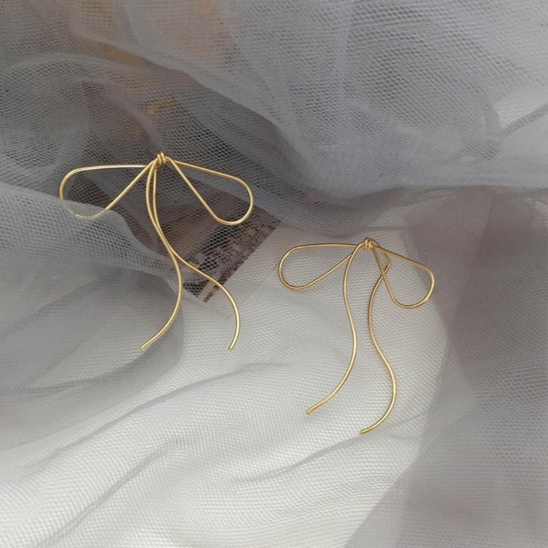 Simple Line Charm Earrings Bows Shape Dangle Ear Rings Bowknot Pendant Eardrop Versatile Metal Accessory for Daily Wear