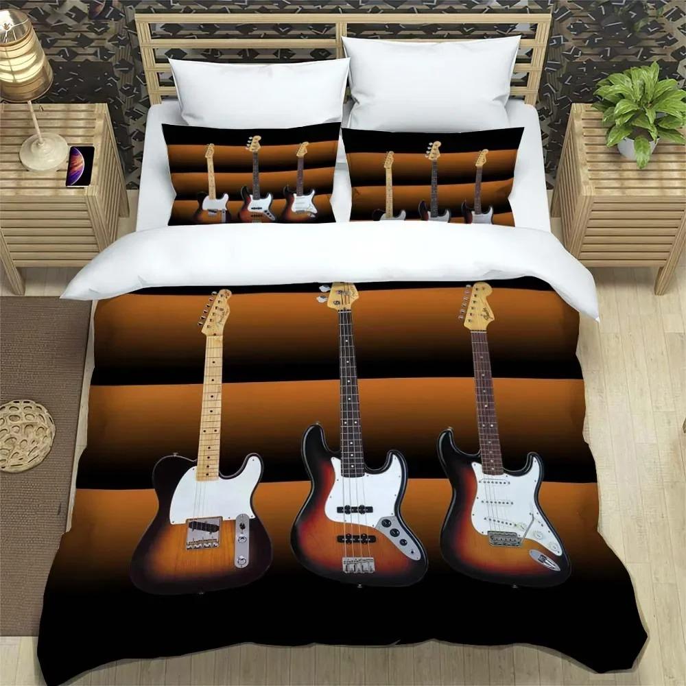 Fender Музыкальная Гитара Мода 3D Печать Постельное Белье Комплект Постельного Белья на Королевскую Кровать Индивидуальный Комплект Постельного Белья King Size Мягкий И Удобный