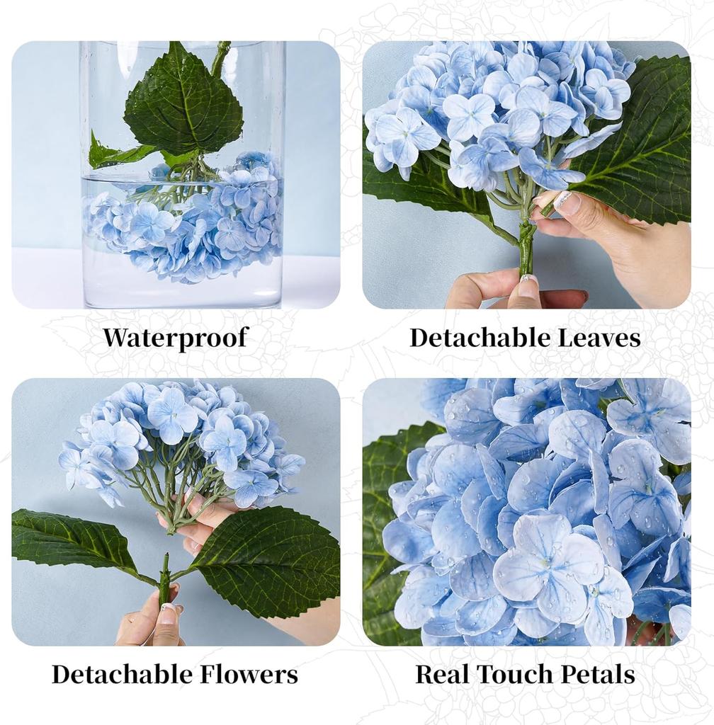 Emulation blue hydrangea feel realistic latex fake flowers for wedding table decorations, home, party, garden outdoor layout 3PCS