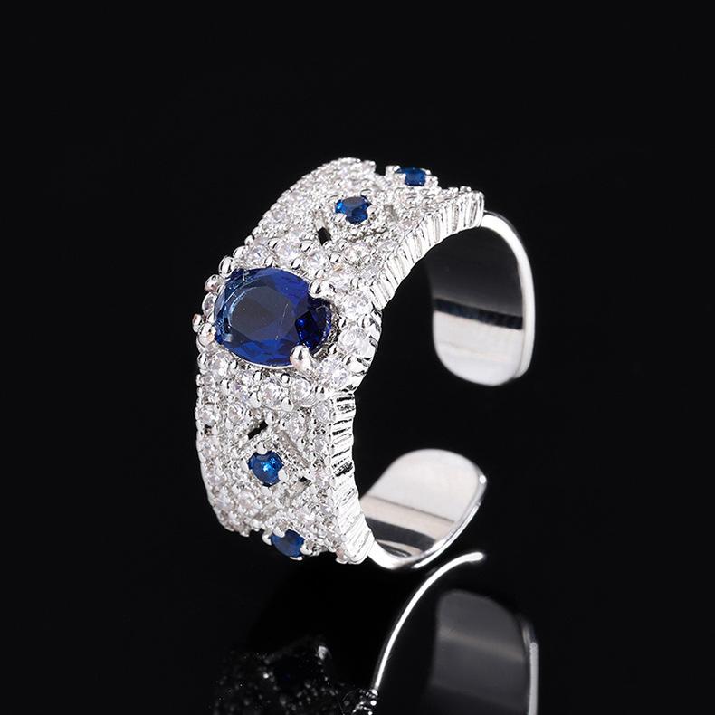 Открытое кольцо в стиле ретро, открытое кольцо с красным корундом, корейская версия персонализированного простого кольца с сапфиром, модное кольцо на указательный палец