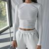 O Neck Long Sleeve Shirt Women Ribbed Sexy Cropped Tops Spring Black Casual Skinny Slim Basic Woman T Shirts White