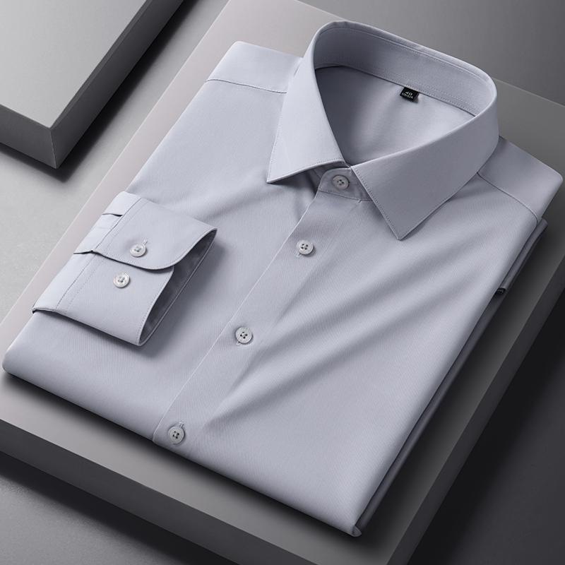 Мужские рубашки с длинным рукавом однотонные из бамбукового волокна приталенные формальные однотонные для работы топы мягкая офисная одежда