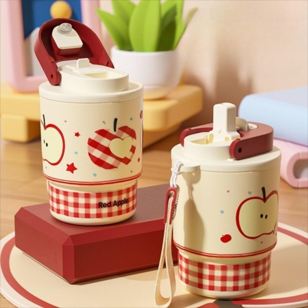 Stainless Steel Cartoon Insulated Cup 420ml Straw Thermal Flask Cute Travel Coffee Mug