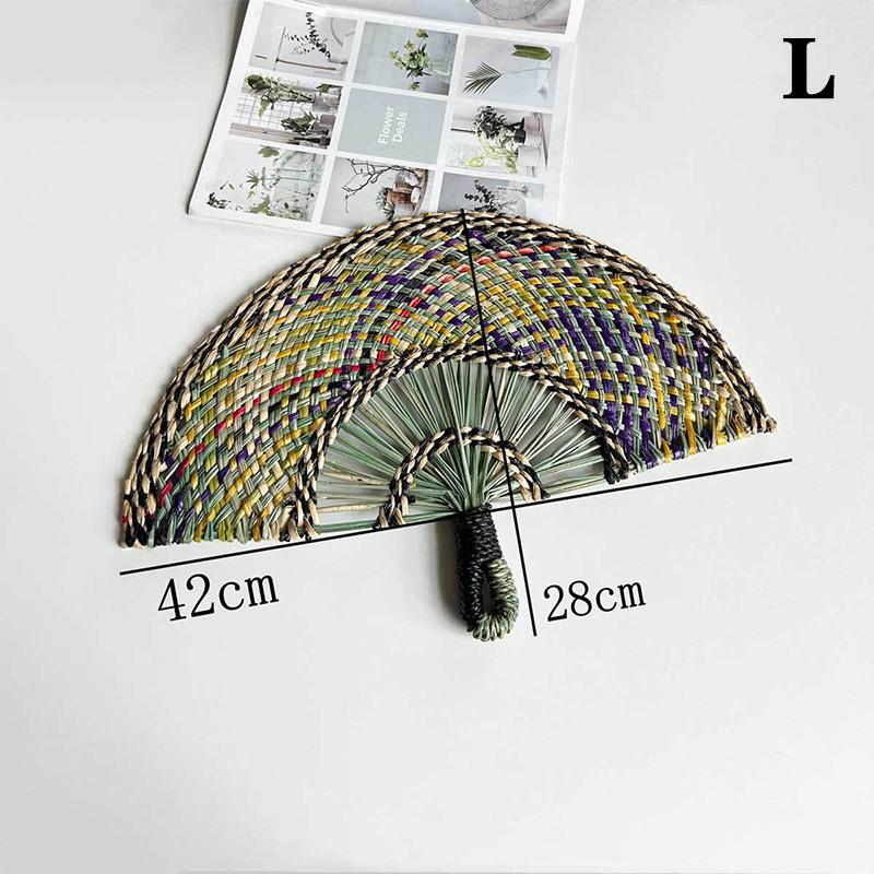 Hand-Woven Straw Fan Decorative Handmade Semicircular Woven Fan Summer Cooling Fan Handheld Fan Gift Home Decor